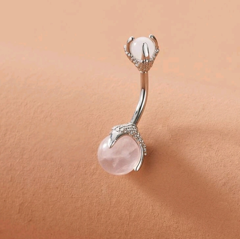Gemstone Decor Belly Ring, Sterling Silver, 